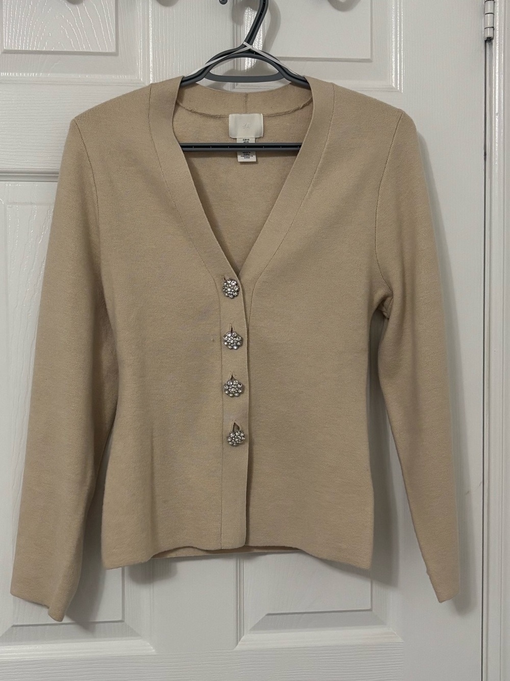 H&M Beige V-Neck Cardigan with Decorative Buttons